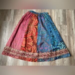 VTG TravelSmith Bohemian Multicolor Pattern Maxi Skirt Retro Funky Hippie Size L